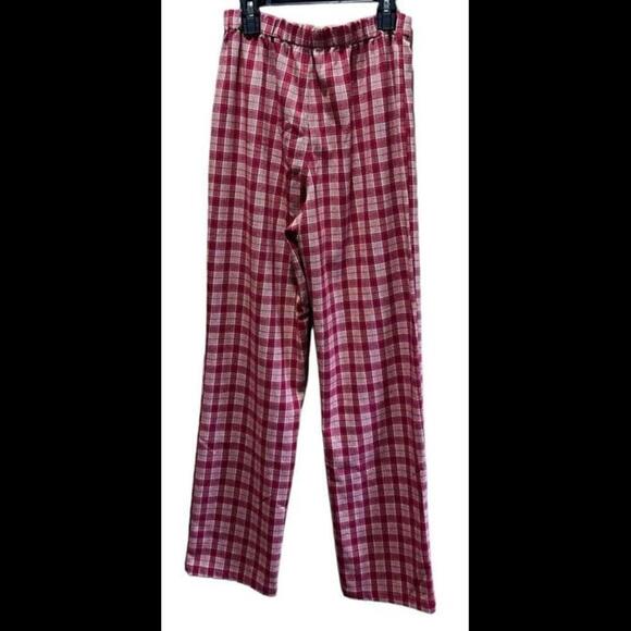 Brandy Melville Plaid Pants MEASURED Burgundy 25 x 29.5" - Picture 2 of 4